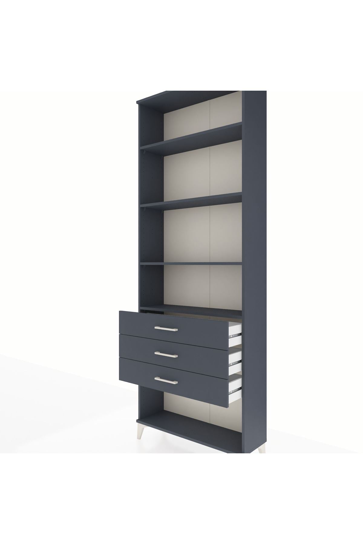 Arges Dolap 4 Raflı 3 Çekmeceli 88x30x243 Antrasit-Antrasit