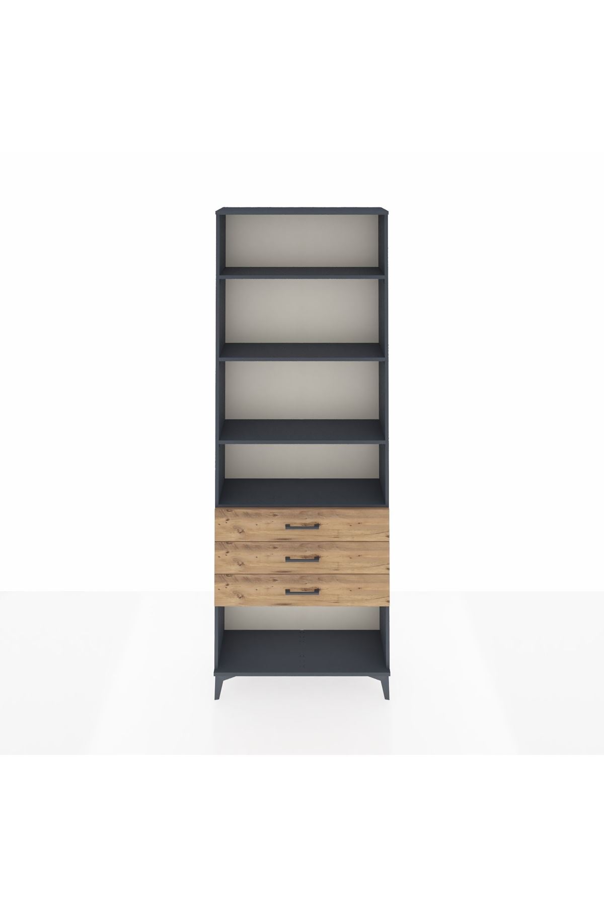 Arges Dolap 4 Raflı 3 Çekmeceli 88x30x243 Antrasit-Çam