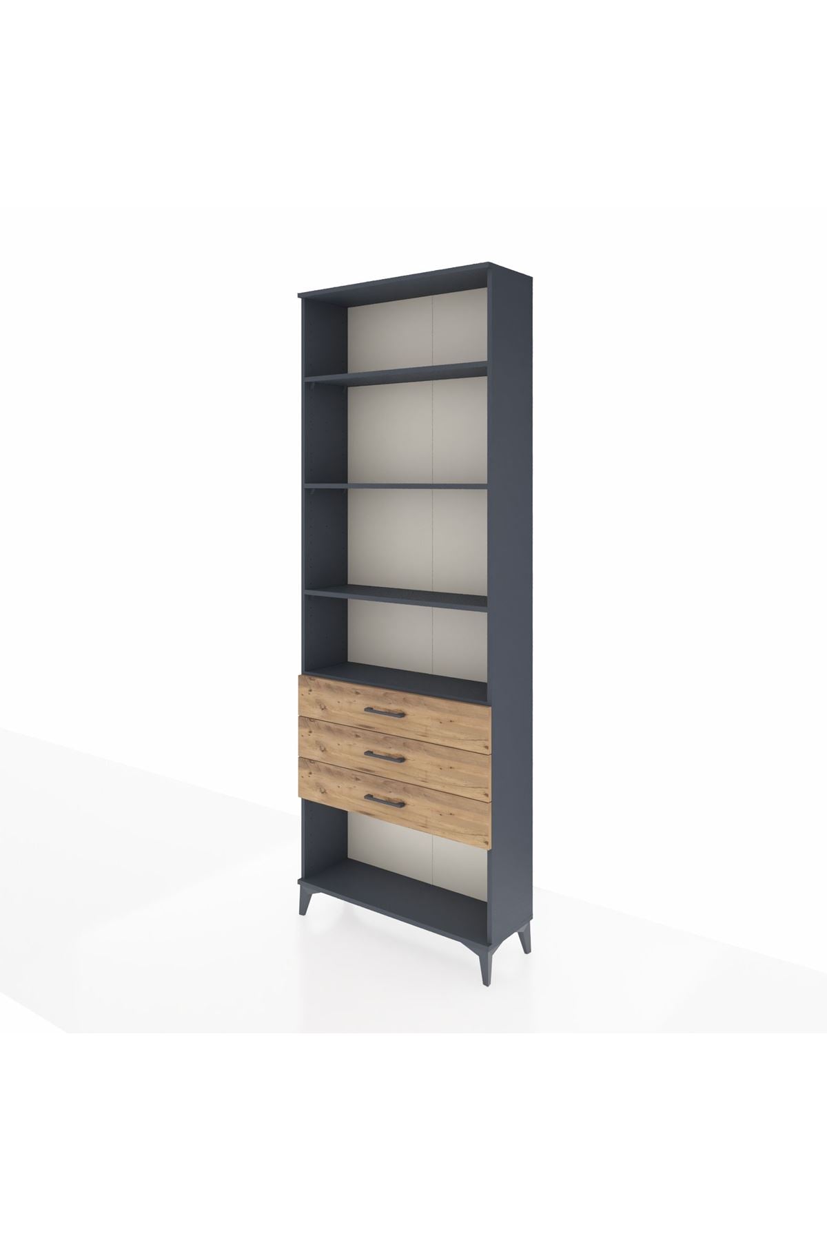 Arges Dolap 4 Raflı 3 Çekmeceli 88x30x243 Antrasit-Çam