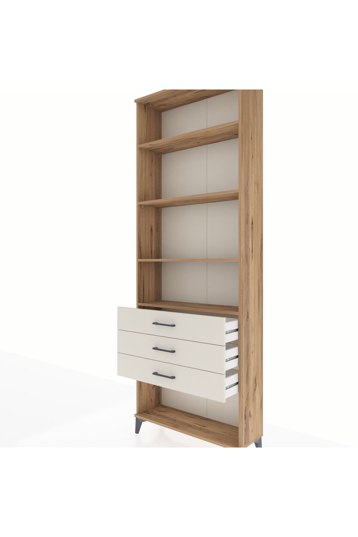 Arges Dolap 4 Raflı 3 Çekmeceli 88x30x243 Çam-Aytaşı