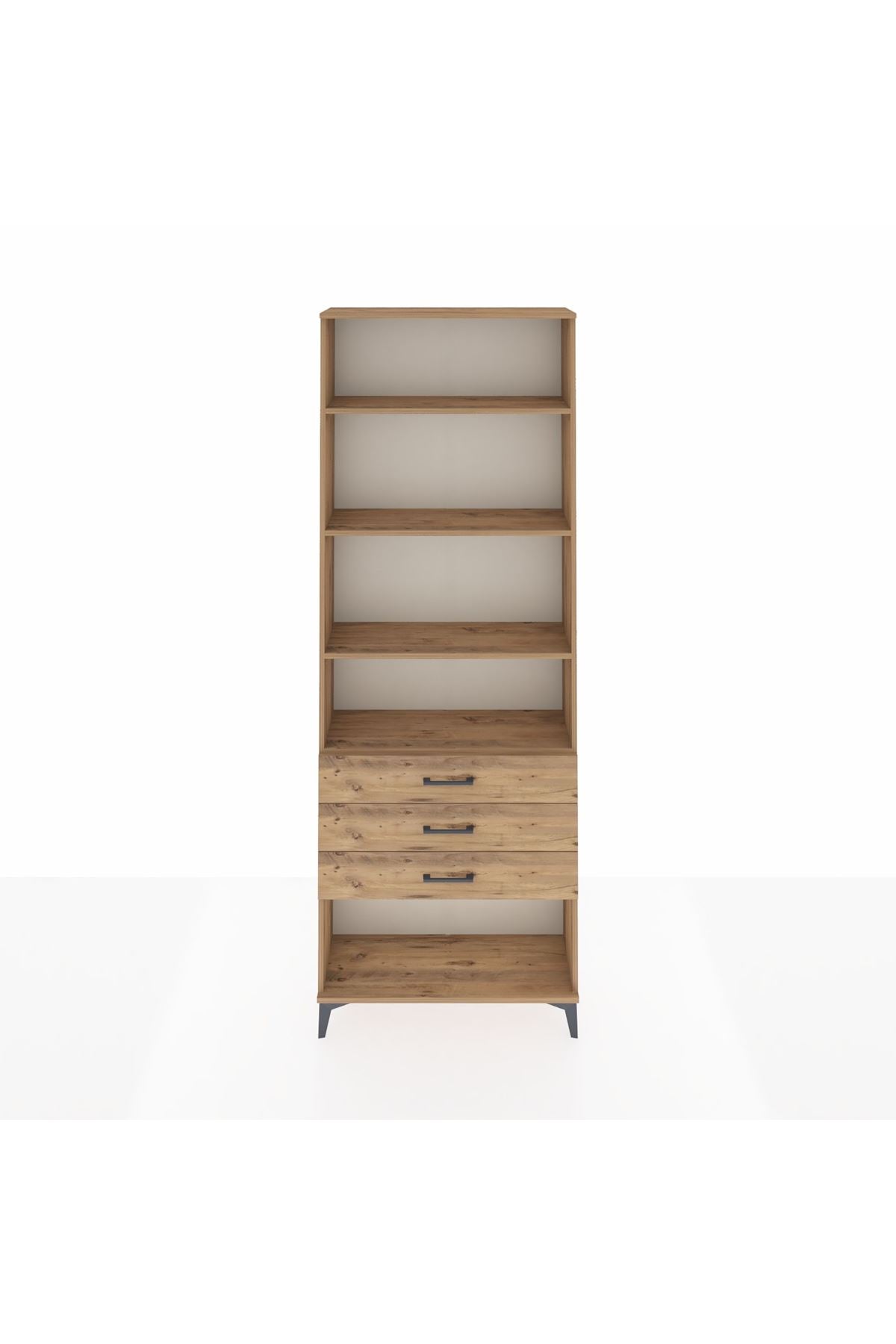 Arges Dolap 4 Raflı 3 Çekmeceli 88x30x243 Çam-Çam