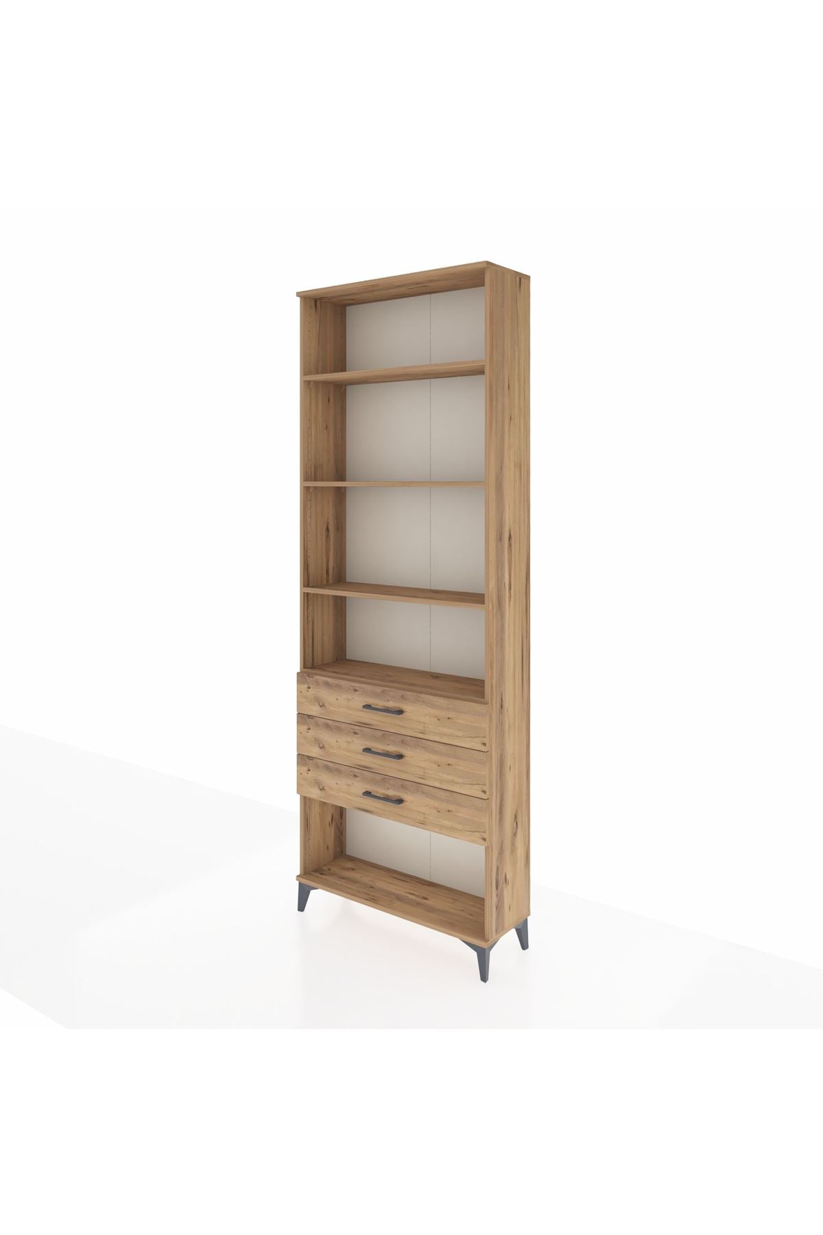 Arges Dolap 4 Raflı 3 Çekmeceli 88x30x243 Çam-Çam