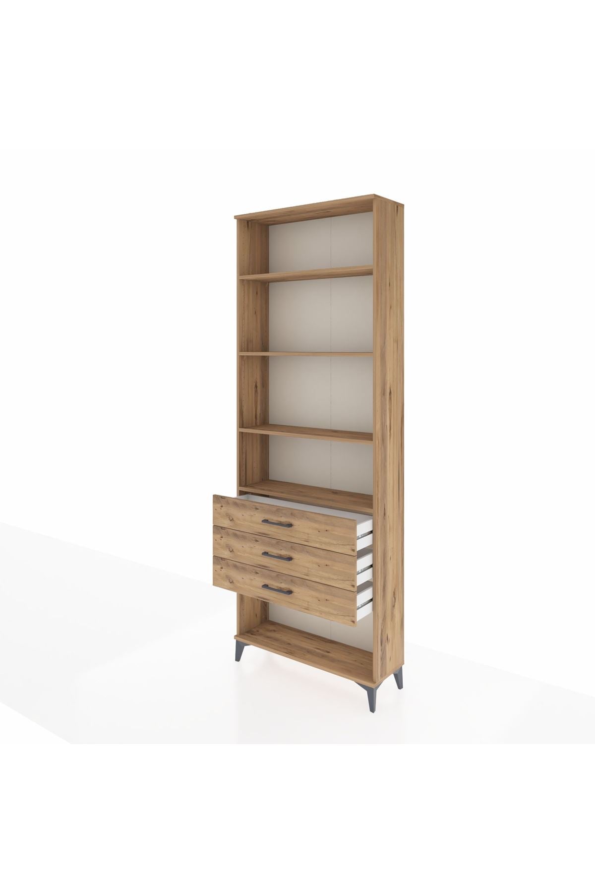 Arges Dolap 4 Raflı 3 Çekmeceli 88x30x243 Çam-Çam