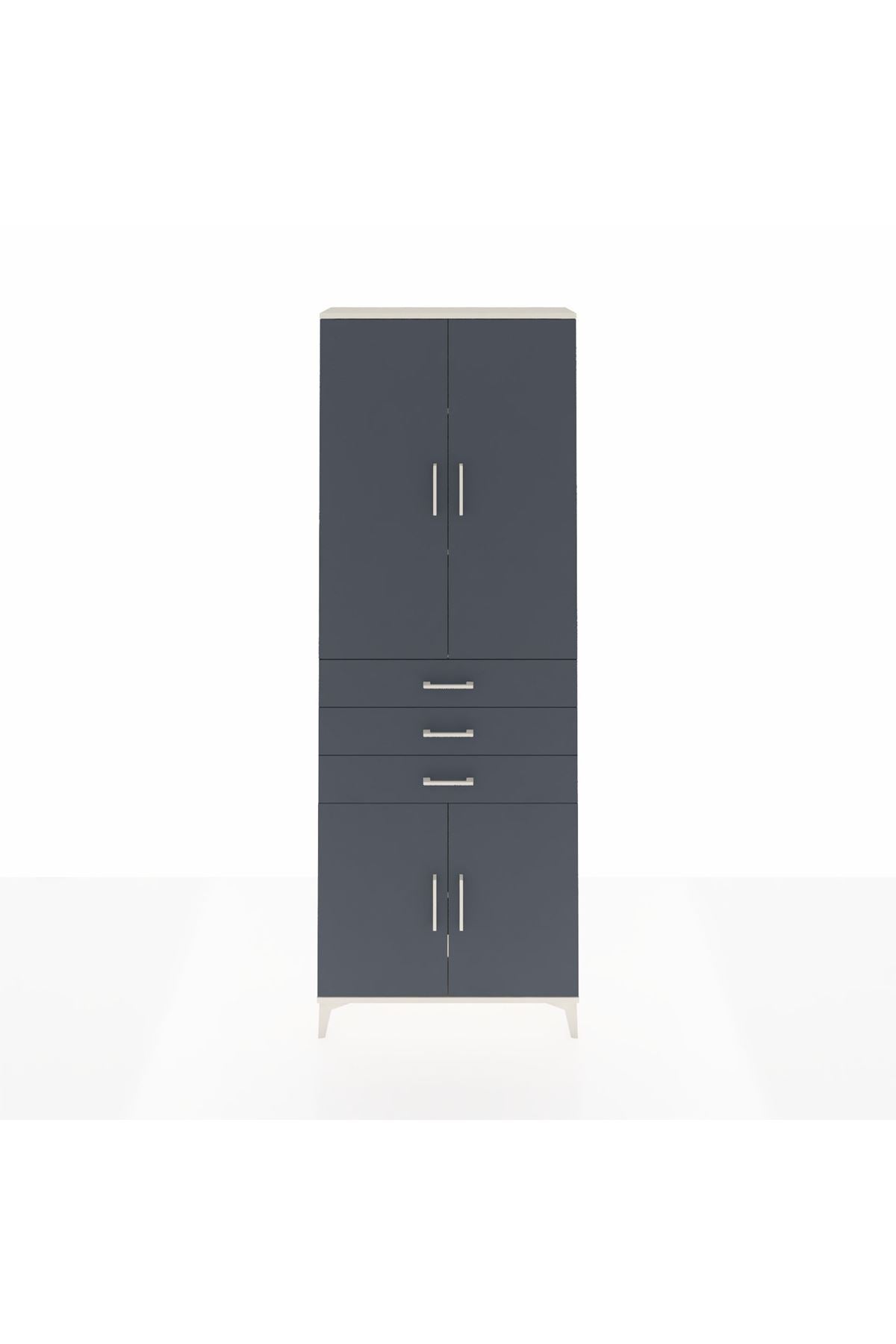 Arges Dolap 4 Raflı 3 Çekmeceli 4 Kapaklı 88x30x243 Aytaşı-Antrasit