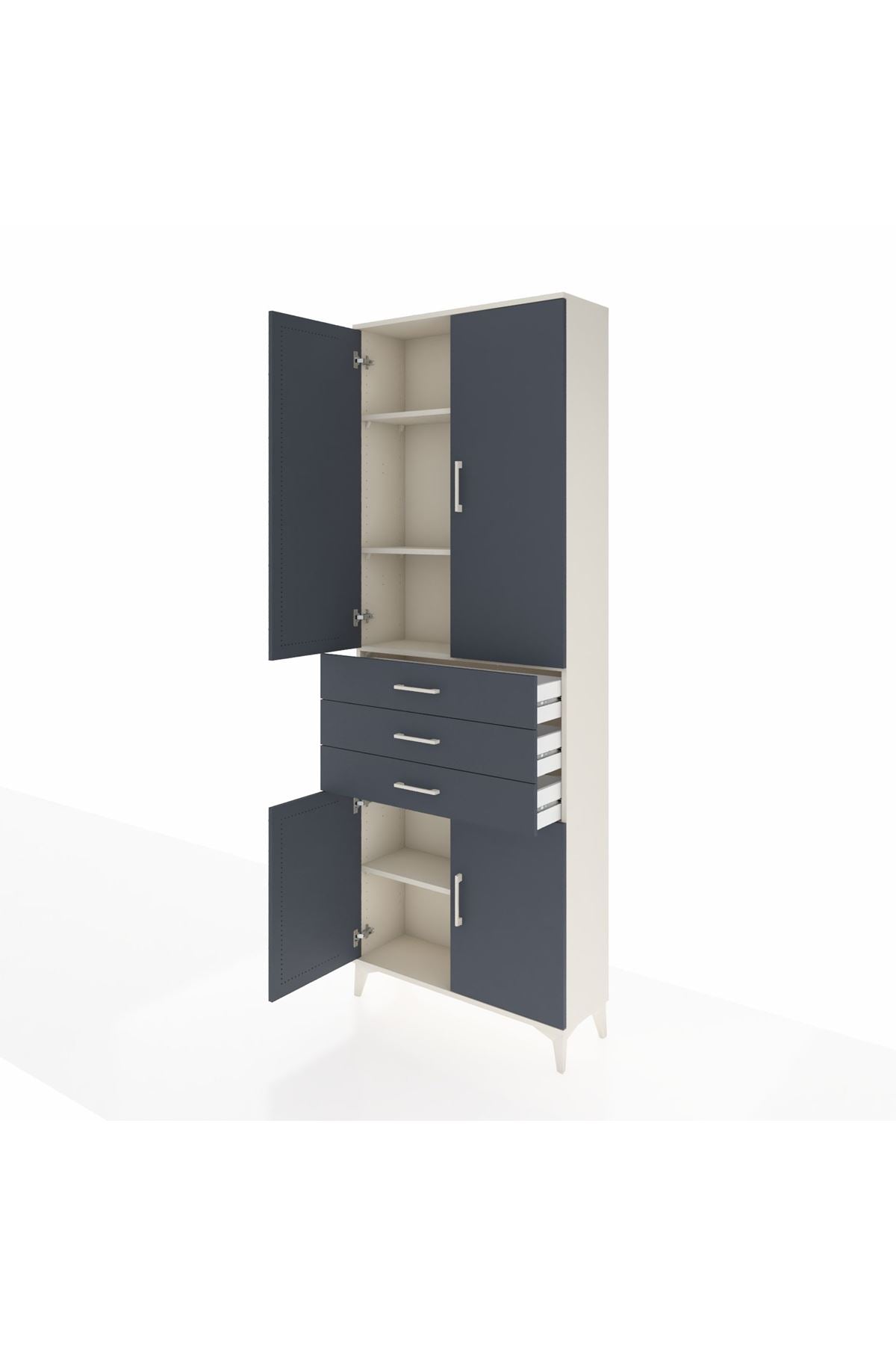 Arges Dolap 4 Raflı 3 Çekmeceli 4 Kapaklı 88x30x243 Aytaşı-Antrasit