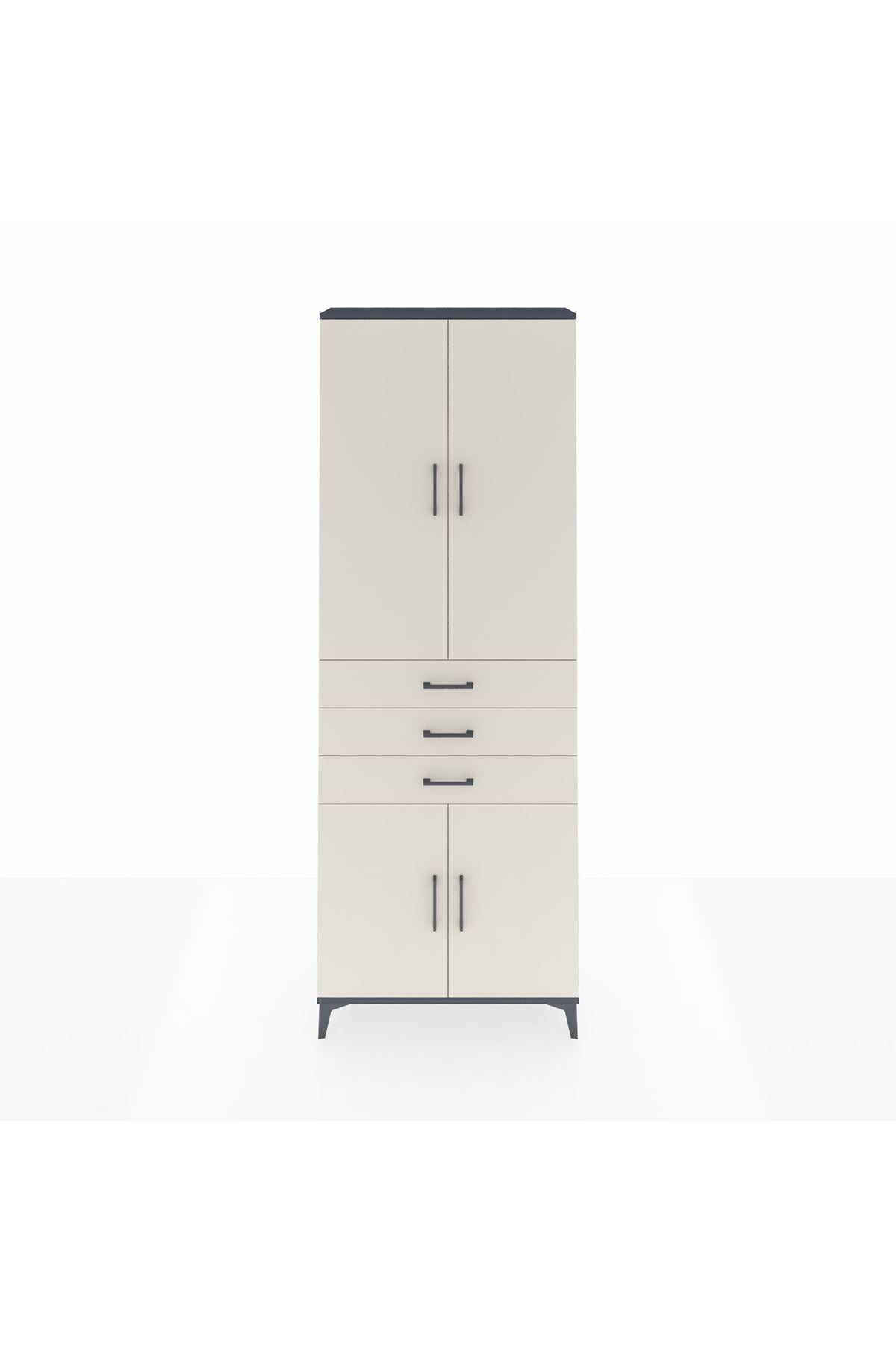 Arges Dolap 4 Raflı 3 Çekmeceli 4 Kapaklı 88x30x243 Antrasit-Aytaşı