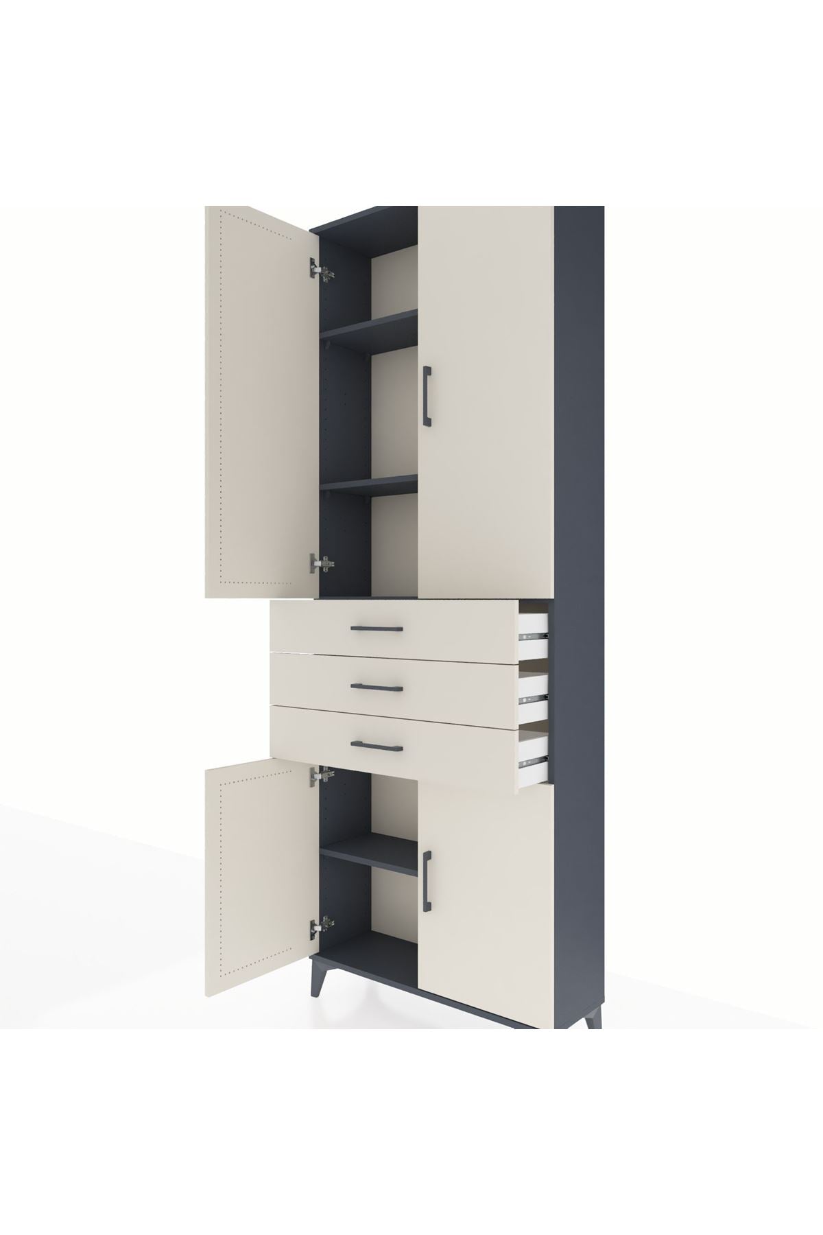 Arges Dolap 4 Raflı 3 Çekmeceli 4 Kapaklı 88x30x243 Antrasit-Aytaşı