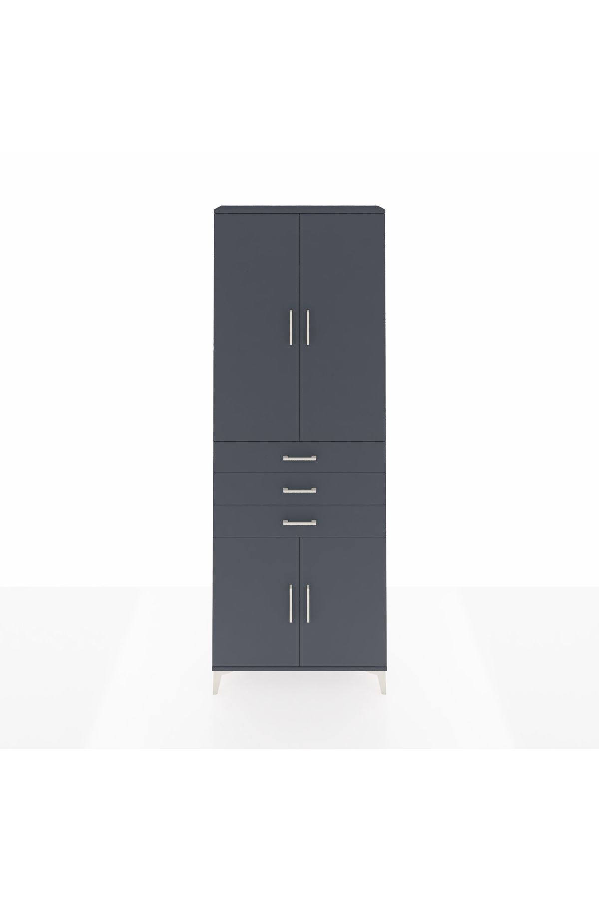 Arges Dolap 4 Raflı 3 Çekmeceli 4 Kapaklı 88x30x243 Antrasit-Antrasit