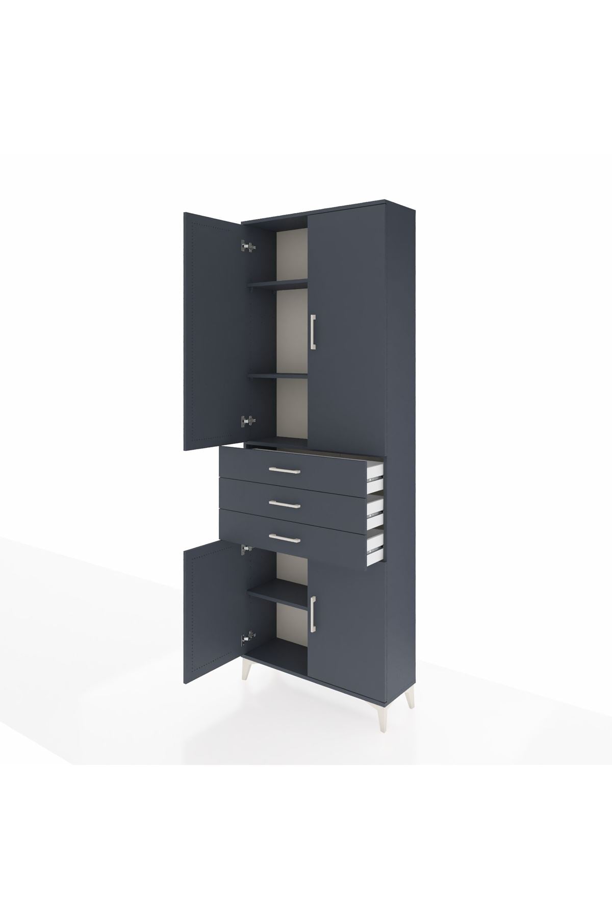 Arges Dolap 4 Raflı 3 Çekmeceli 4 Kapaklı 88x30x243 Antrasit-Antrasit