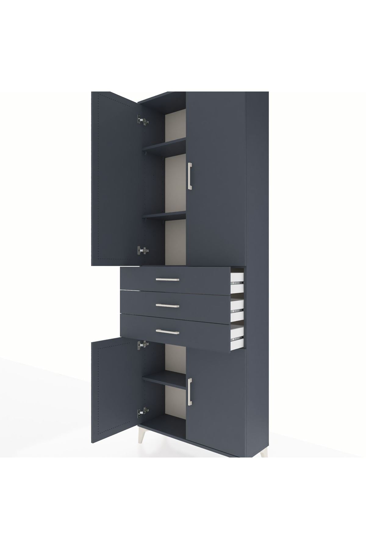 Arges Dolap 4 Raflı 3 Çekmeceli 4 Kapaklı 88x30x243 Antrasit-Antrasit