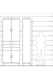 Arges Dolap 4 Raflı 3 Çekmeceli 4 Kapaklı 88x30x243 Antrasit-Çam