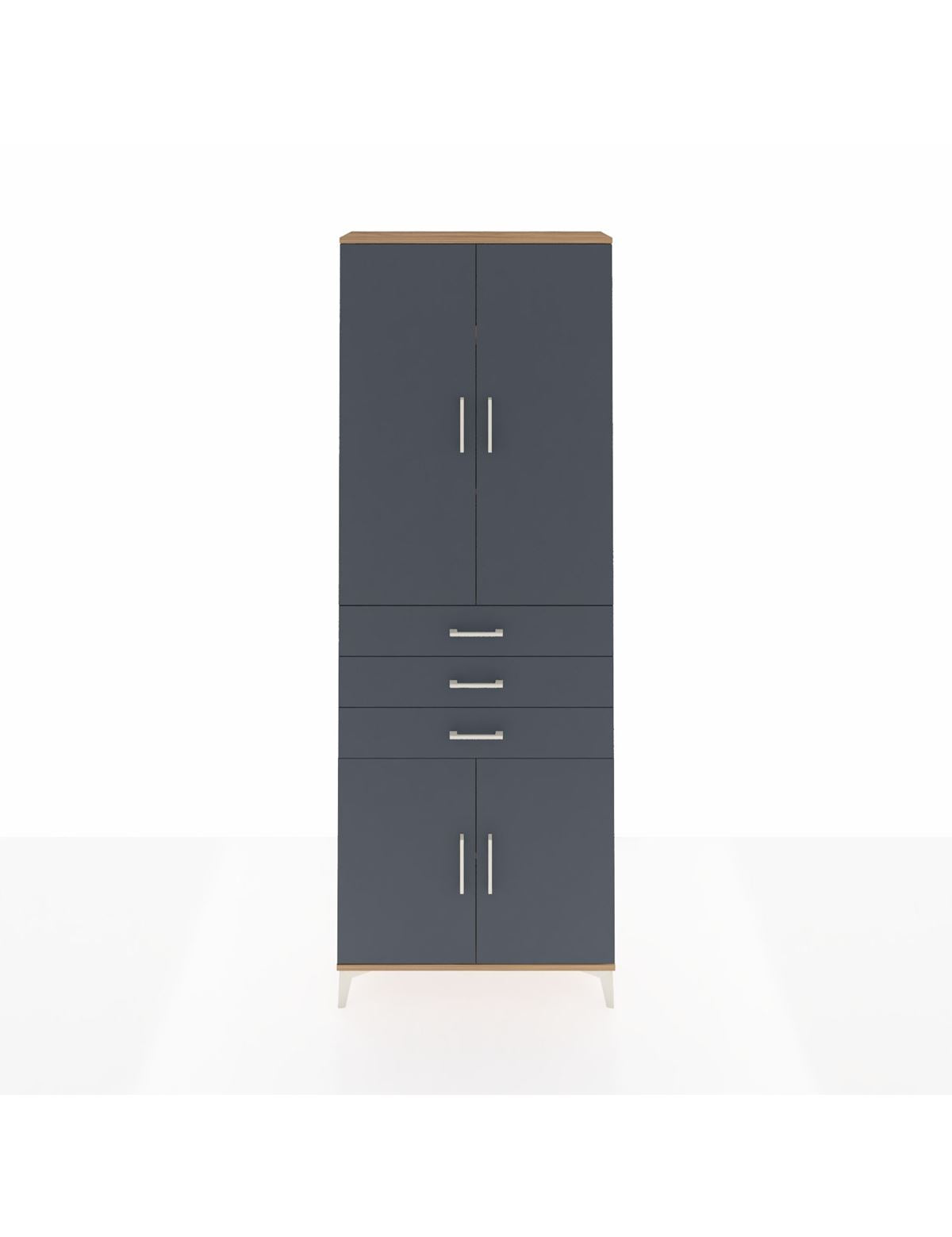 Arges Dolap 4 Raflı 3 Çekmeceli 4 Kapaklı 88x30x243 Çam-Antrasit