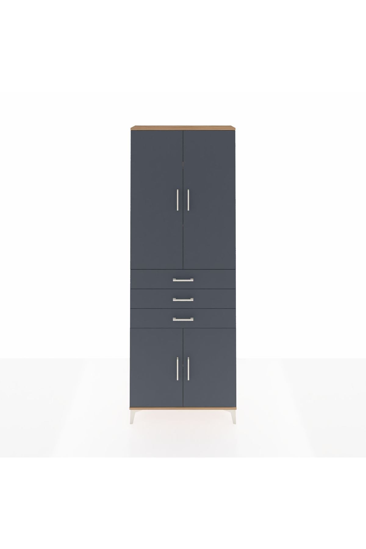 Arges Dolap 4 Raflı 3 Çekmeceli 4 Kapaklı 88x30x243 Çam-Antrasit