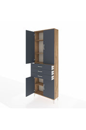 Arges Dolap 4 Raflı 3 Çekmeceli 4 Kapaklı 88x30x243 Çam-Antrasit