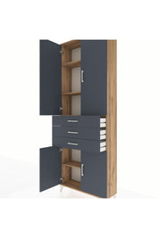 Arges Dolap 4 Raflı 3 Çekmeceli 4 Kapaklı 88x30x243 Çam-Antrasit