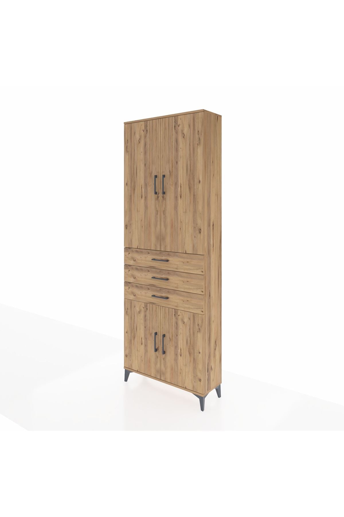 Arges Dolap 4 Raflı 3 Çekmeceli 4 Kapaklı 88x30x243 Çam-Çam