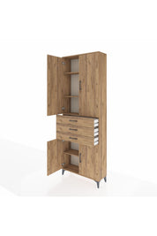 Arges Dolap 4 Raflı 3 Çekmeceli 4 Kapaklı 88x30x243 Çam-Çam