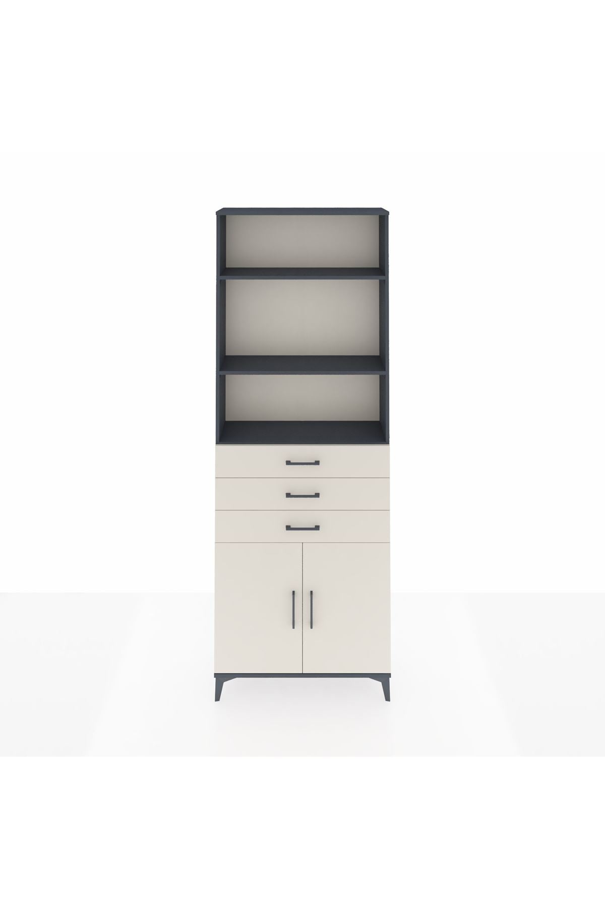 Arges Dolap 4 Raflı 3 Çekmeceli 2 Kapaklı 88x30x243 Antrasit-Aytaşı