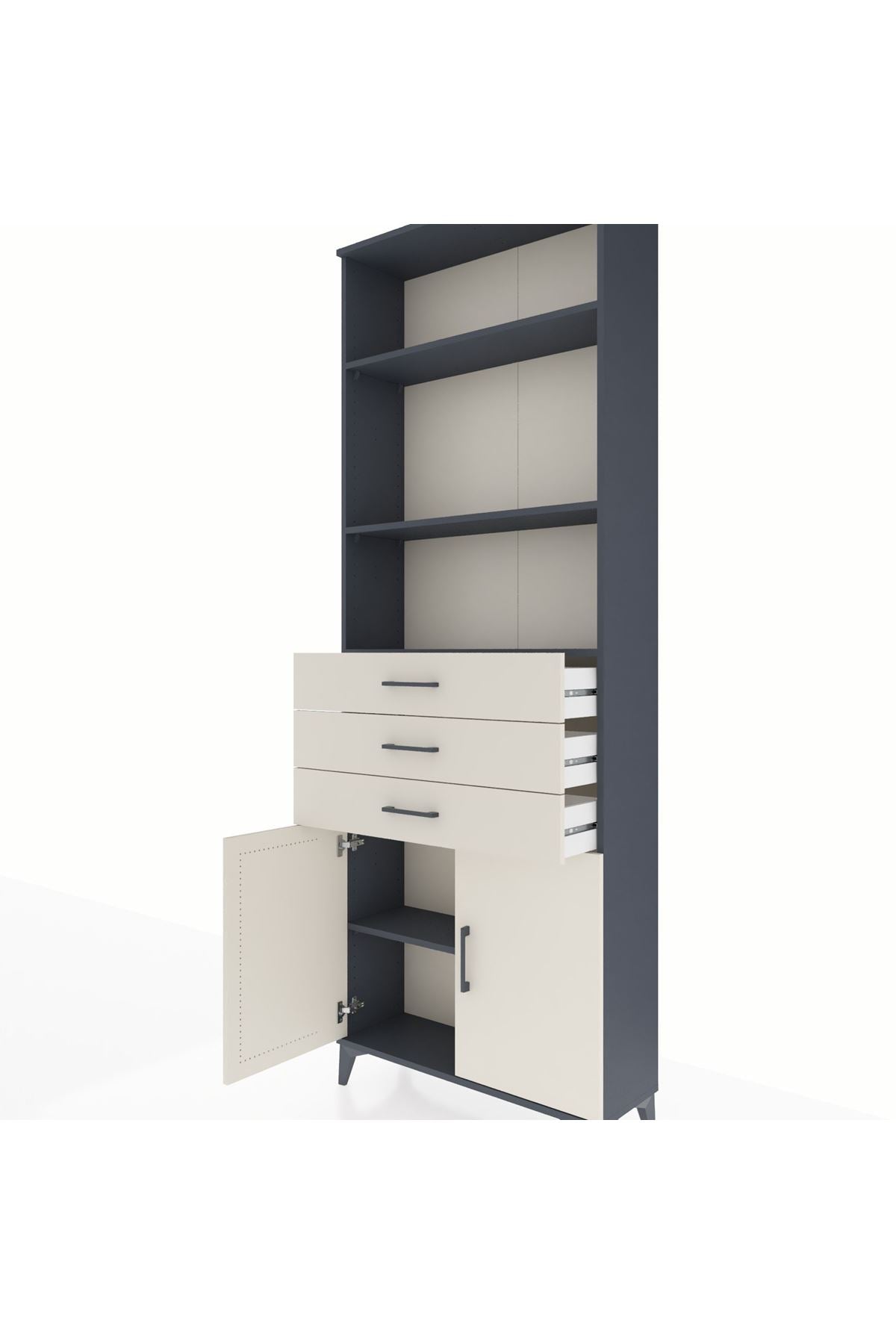 Arges Dolap 4 Raflı 3 Çekmeceli 2 Kapaklı 88x30x243 Antrasit-Aytaşı