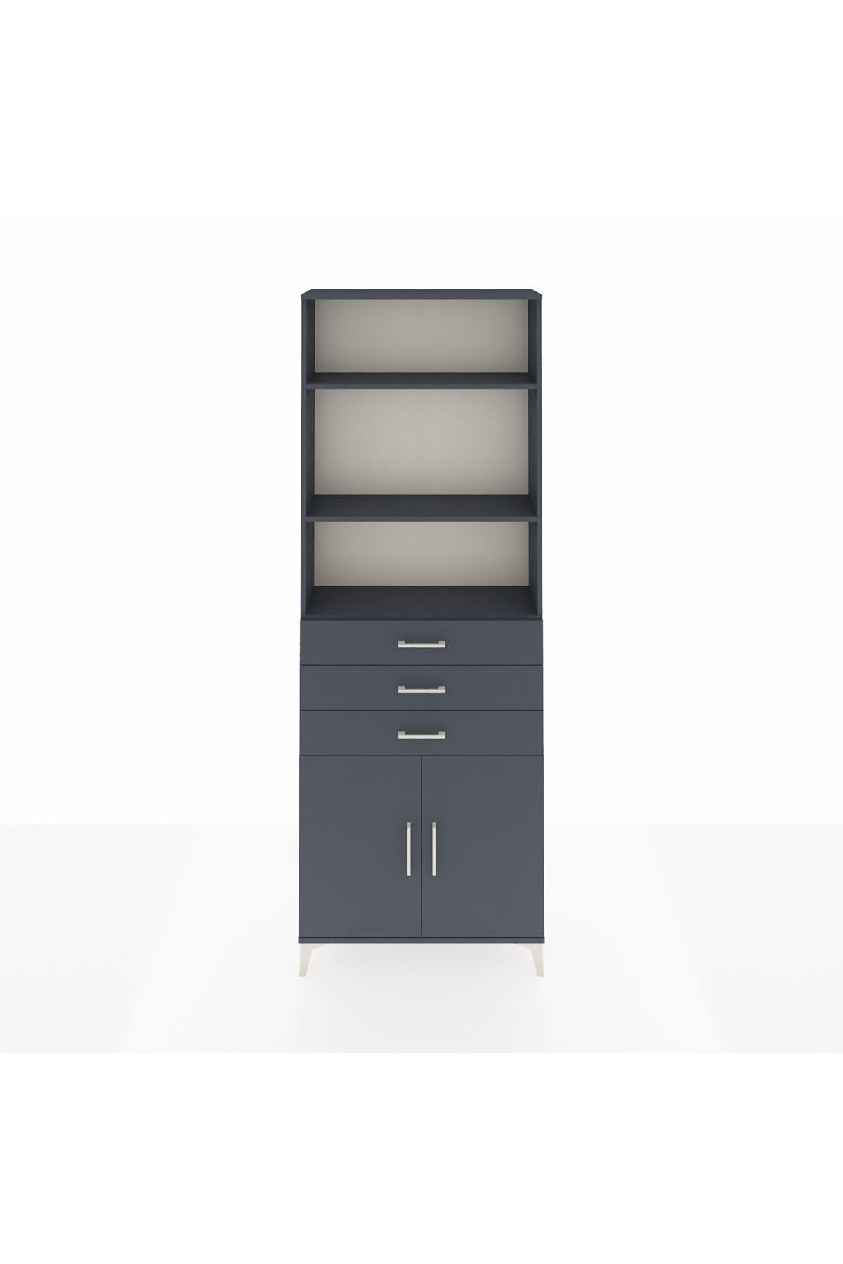 Arges Dolap 4 Raflı 3 Çekmeceli 2 Kapaklı 88x30x243 Antrasit-Antrasit