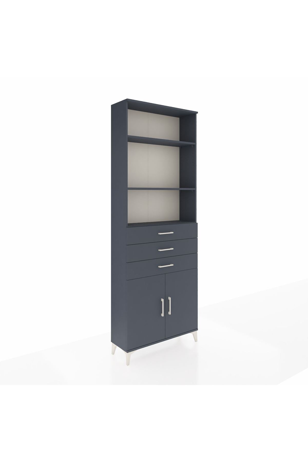 Arges Dolap 4 Raflı 3 Çekmeceli 2 Kapaklı 88x30x243 Antrasit-Antrasit