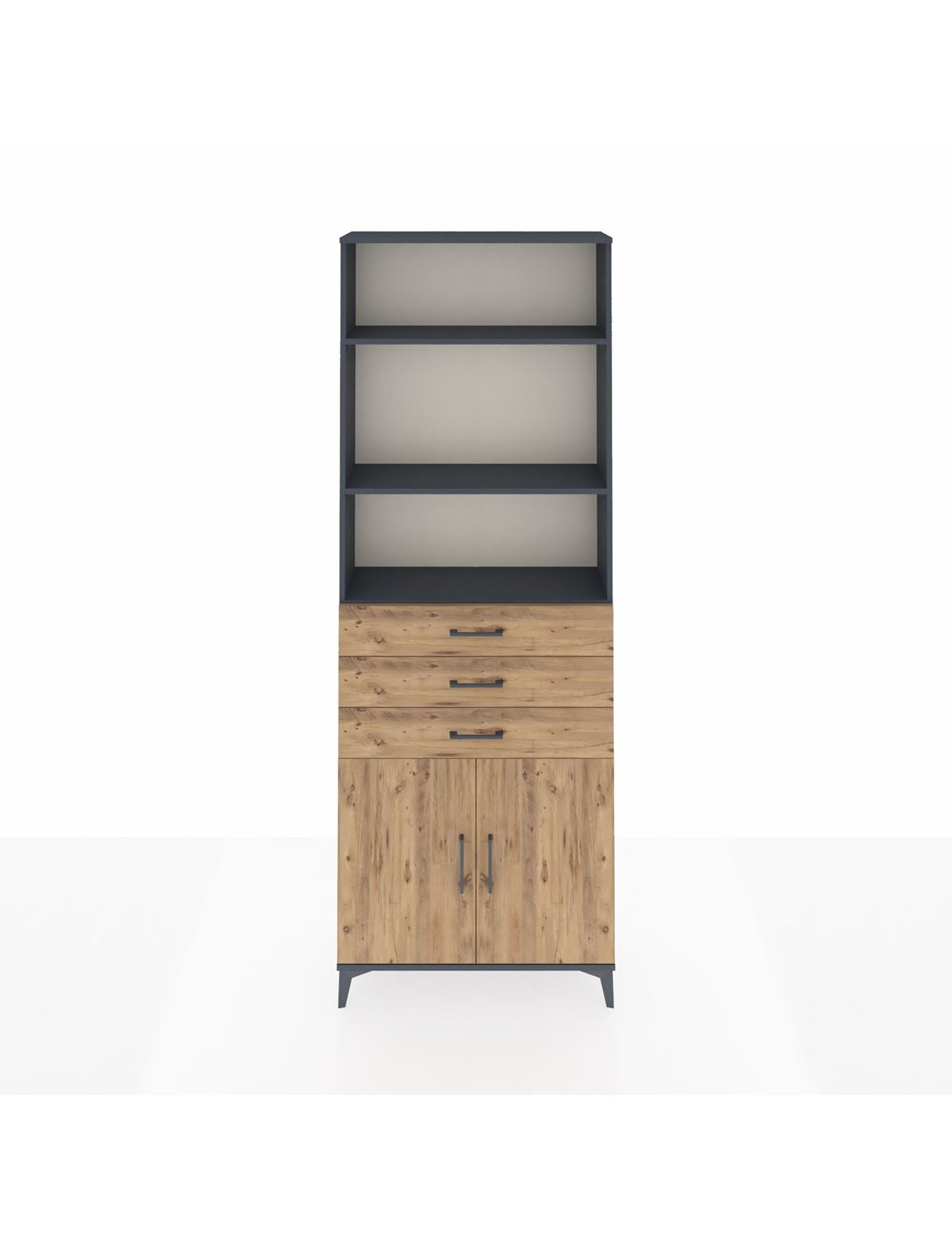 Arges Dolap 4 Raflı 3 Çekmeceli 2 Kapaklı 88x30x243 Antrasit-Çam