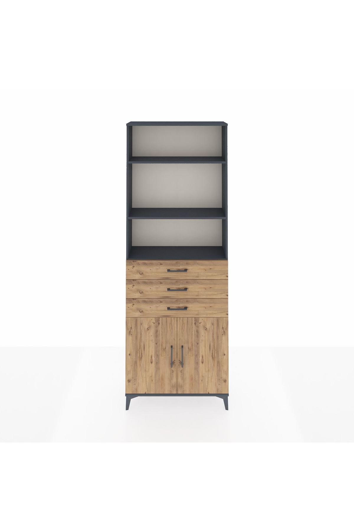 Arges Dolap 4 Raflı 3 Çekmeceli 2 Kapaklı 88x30x243 Antrasit-Çam