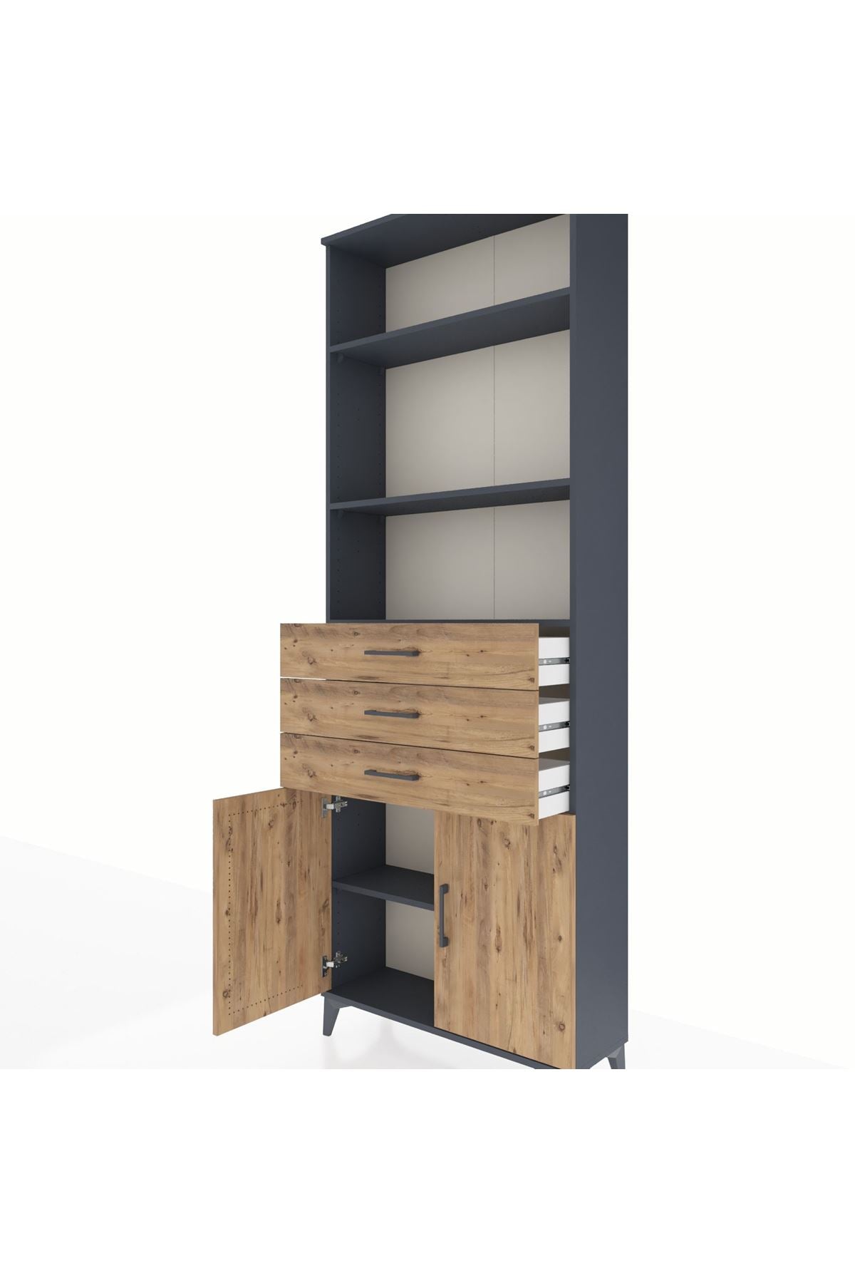 Arges Dolap 4 Raflı 3 Çekmeceli 2 Kapaklı 88x30x243 Antrasit-Çam