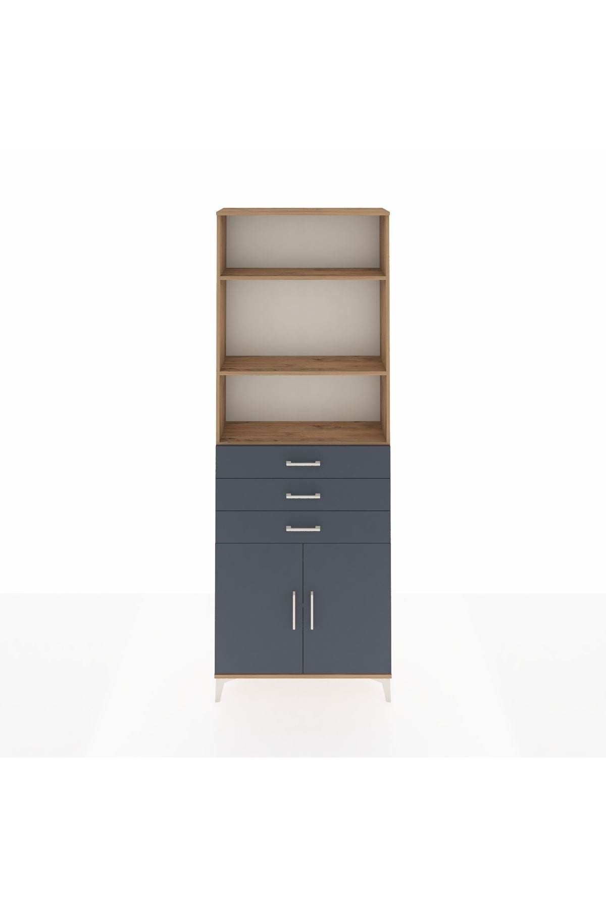 Arges Dolap 4 Raflı 3 Çekmeceli 2 Kapaklı 88x30x243 Çam-Antrasit