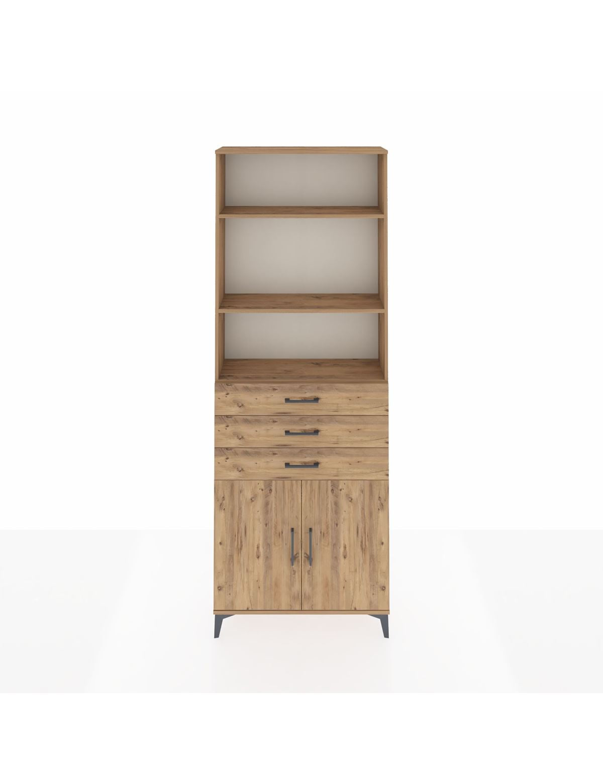 Arges Dolap 4 Raflı 3 Çekmeceli 2 Kapaklı 88x30x243 Çam-Çam