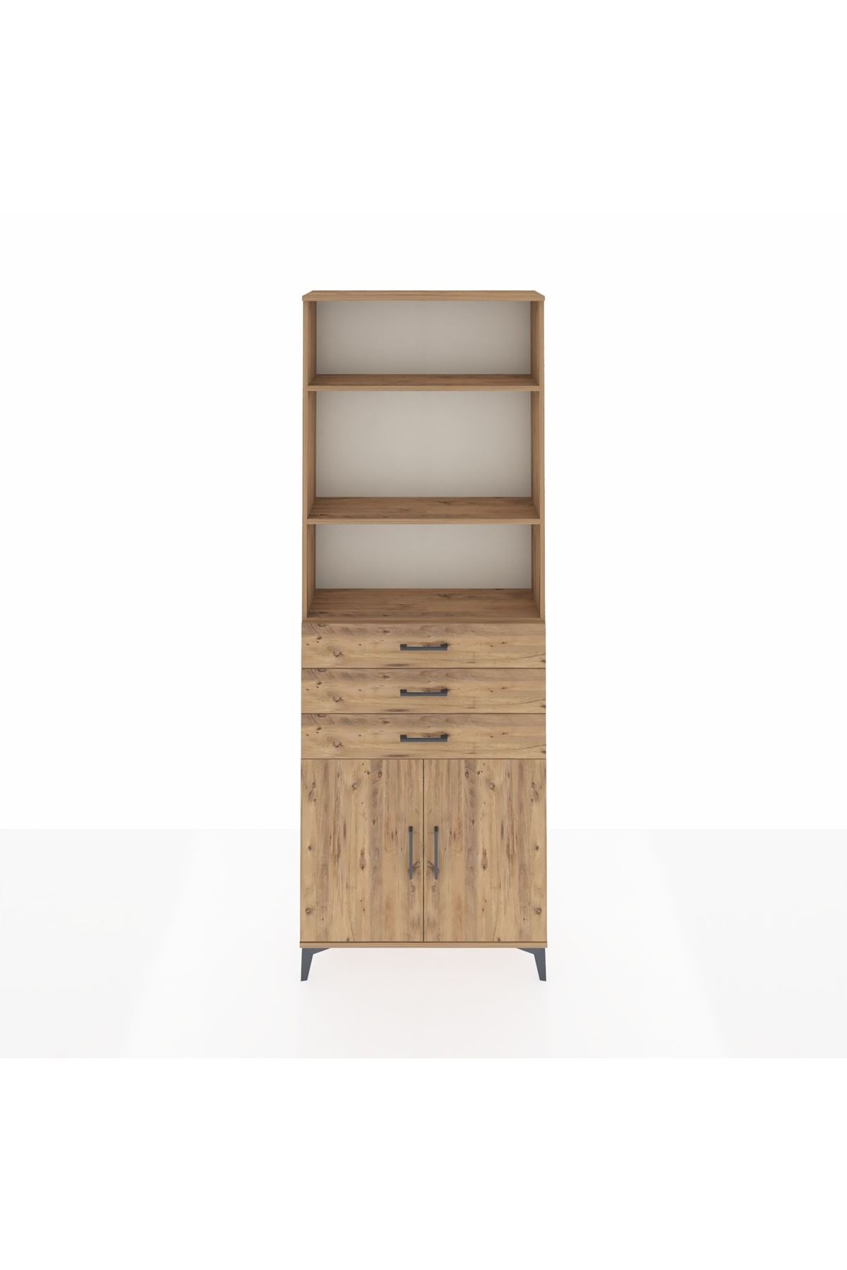 Arges Dolap 4 Raflı 3 Çekmeceli 2 Kapaklı 88x30x243 Çam-Çam