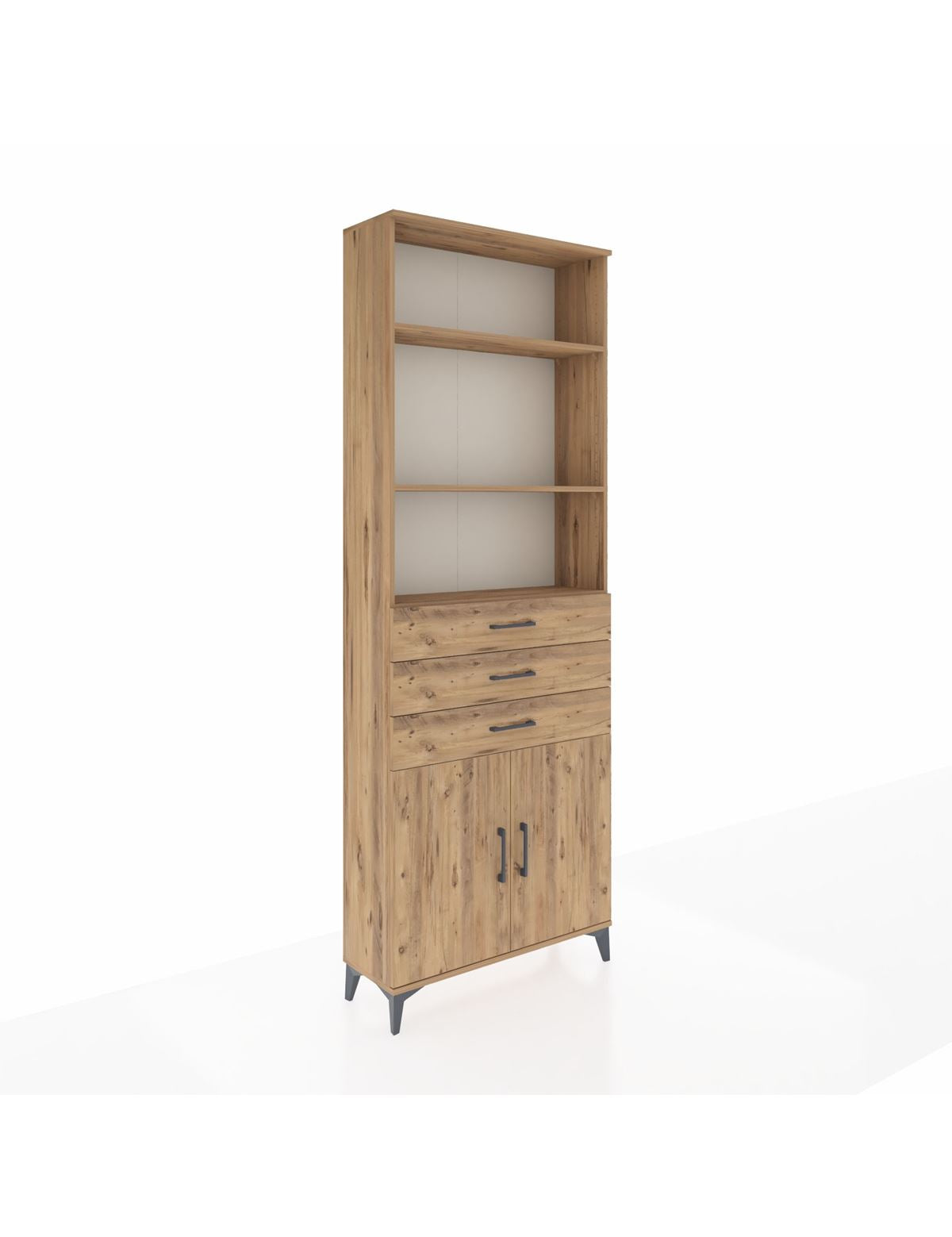 Arges Dolap 4 Raflı 3 Çekmeceli 2 Kapaklı 88x30x243 Çam-Çam