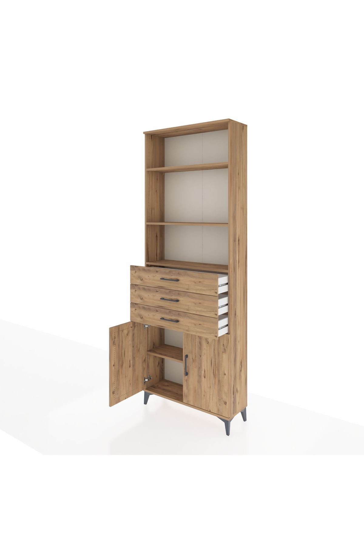 Arges Dolap 4 Raflı 3 Çekmeceli 2 Kapaklı 88x30x243 Çam-Çam