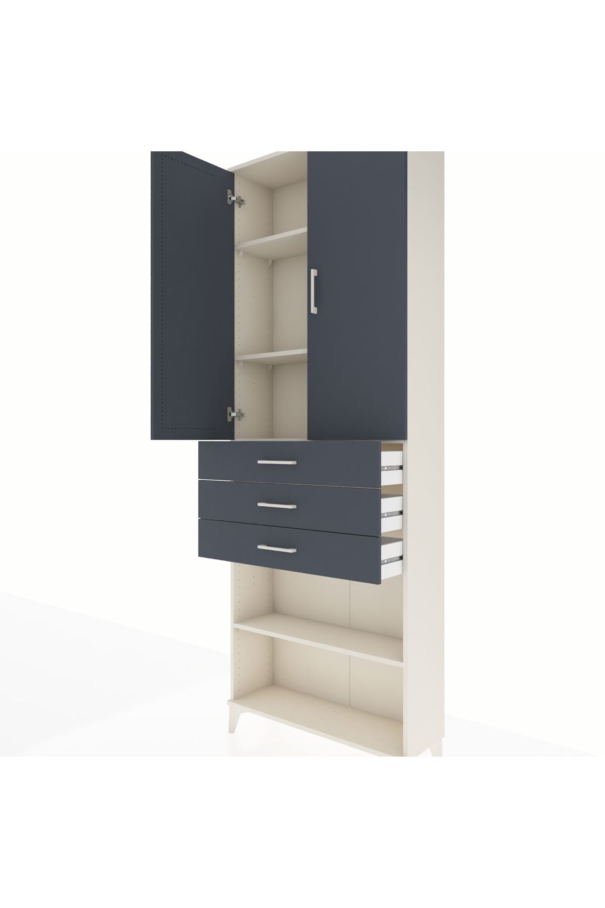 Arges Dolap 4 Raflı 3 Çekmeceli 2 Kapaklı 88x30x243 Aytaşı-Antrasit