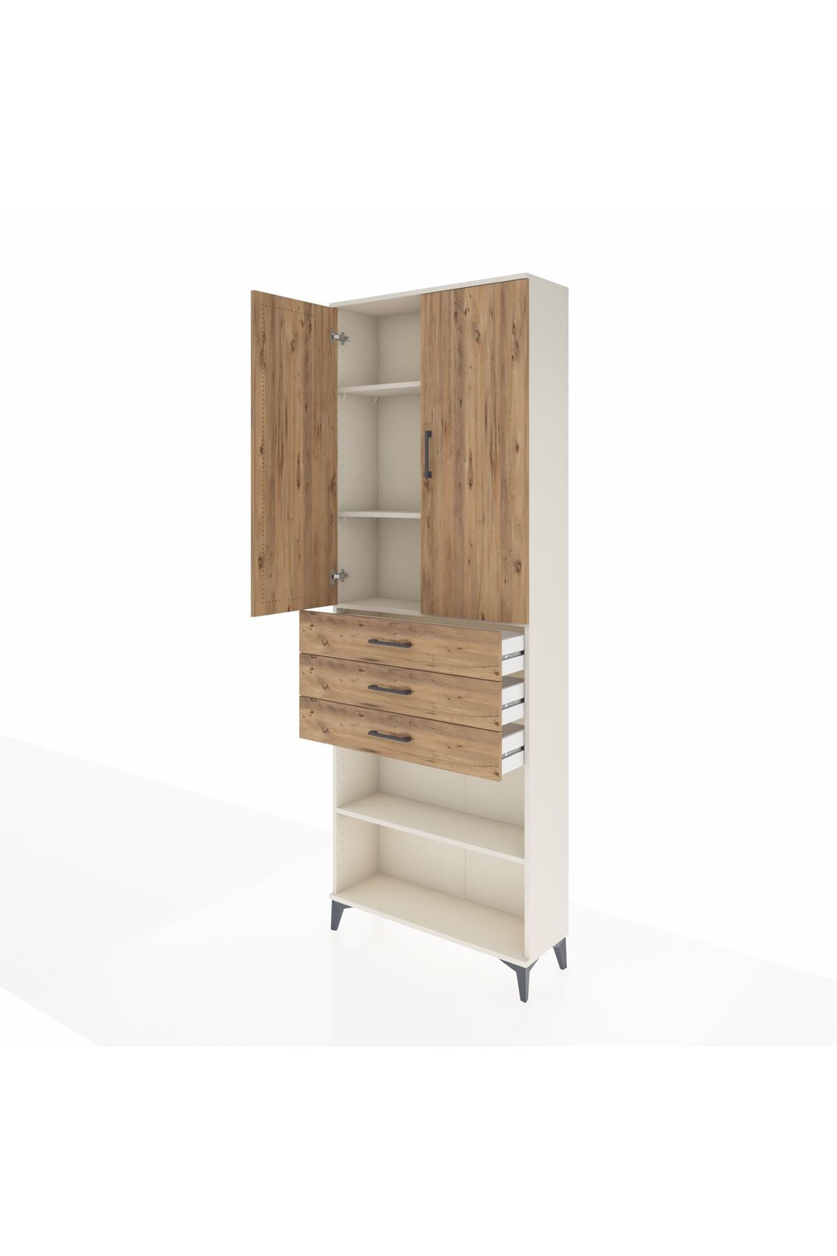 Arges Dolap 4 Raflı 3 Çekmeceli 2 Kapaklı 88x30x243 Aytaşı-Çam