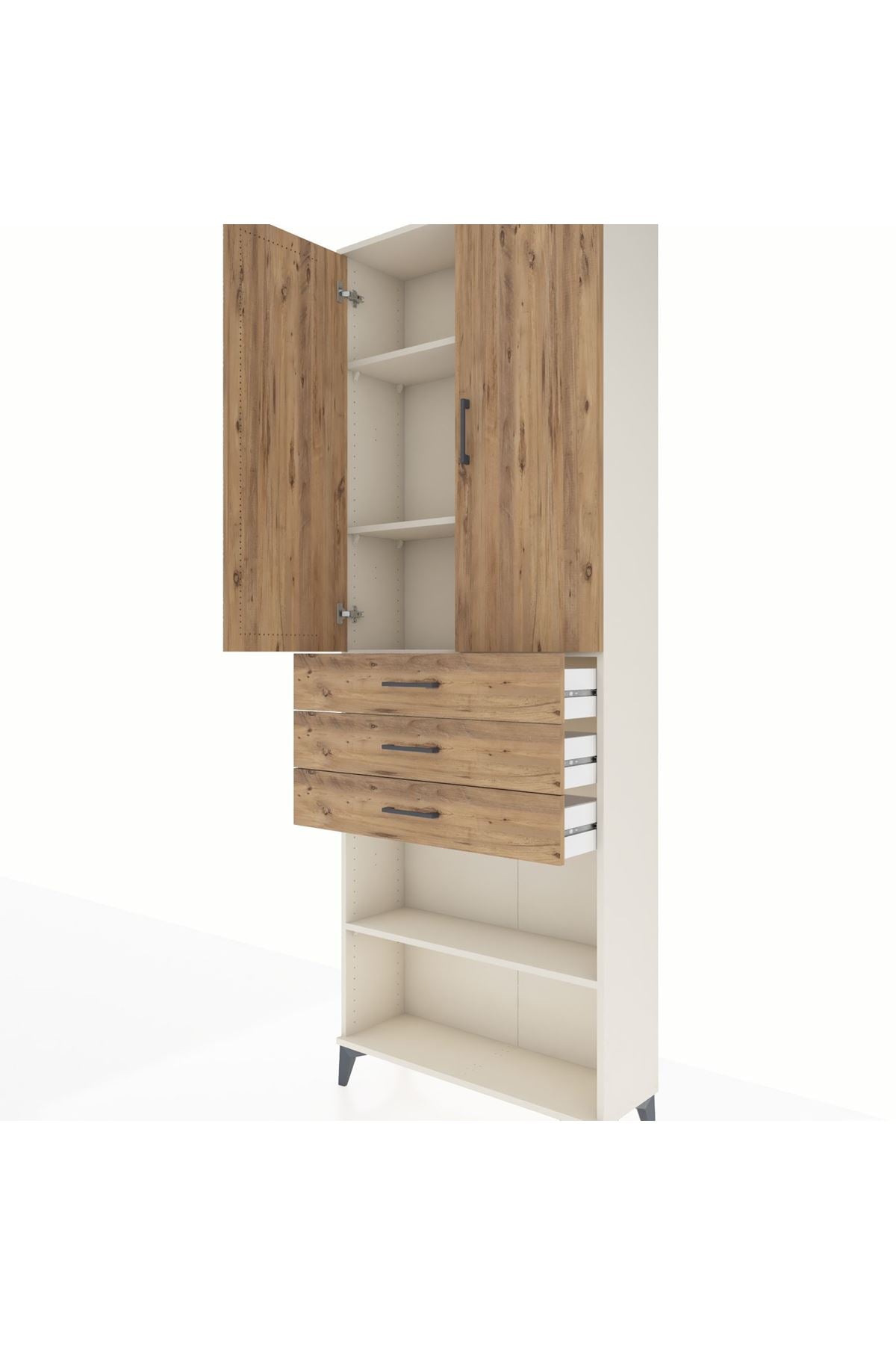 Arges Dolap 4 Raflı 3 Çekmeceli 2 Kapaklı 88x30x243 Aytaşı-Çam