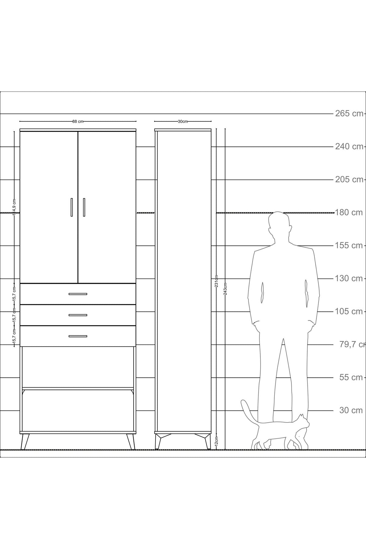 Arges Dolap 4 Raflı 3 Çekmeceli 2 Kapaklı 88x30x243 Aytaşı-Çam