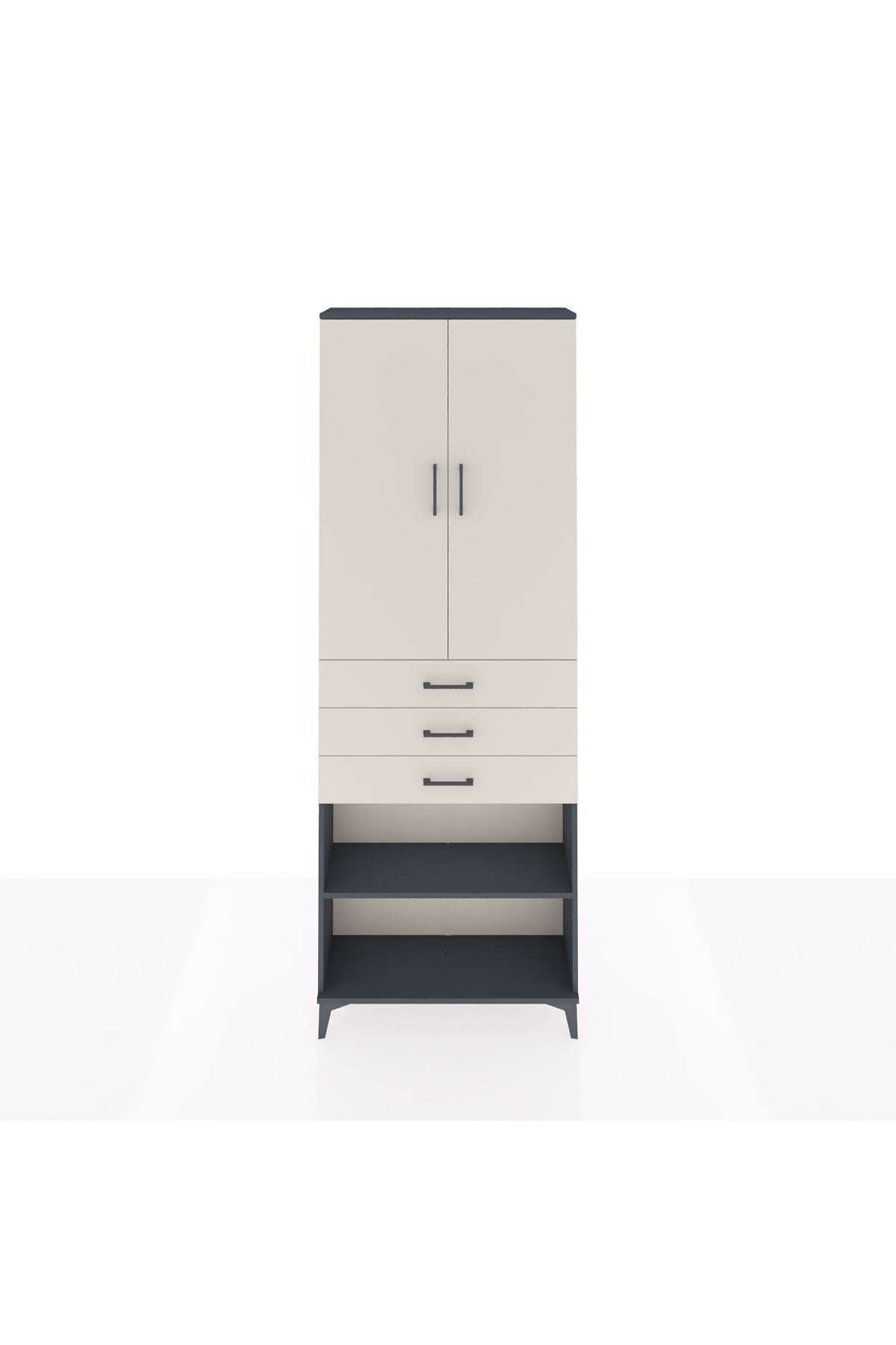 Arges Dolap 4 Raflı 3 Çekmeceli 2 Kapaklı 88x30x243 Antrasit-Aytaşı