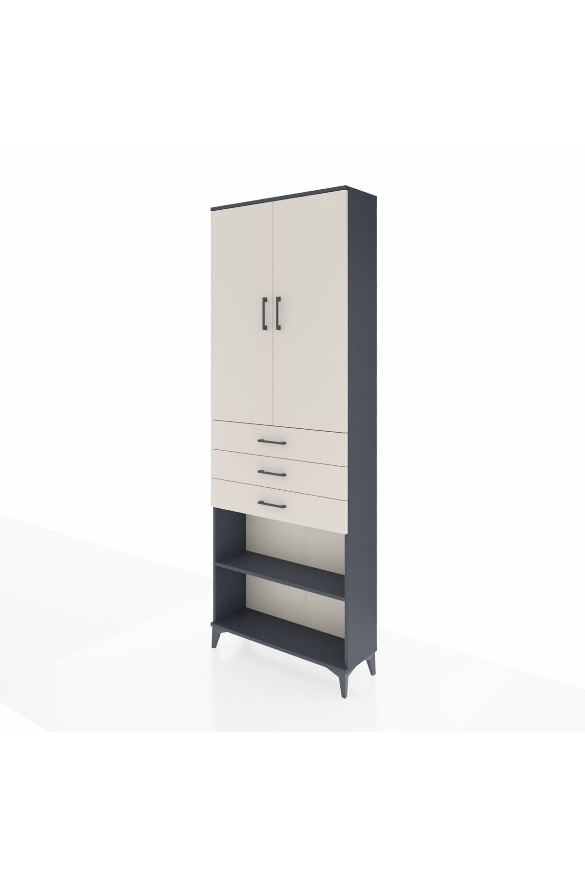 Arges Dolap 4 Raflı 3 Çekmeceli 2 Kapaklı 88x30x243 Antrasit-Aytaşı