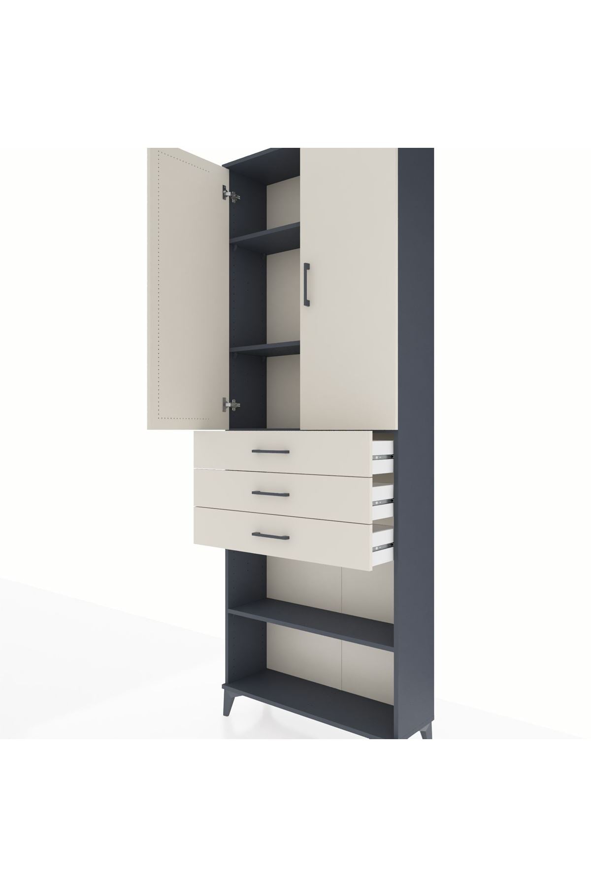 Arges Dolap 4 Raflı 3 Çekmeceli 2 Kapaklı 88x30x243 Antrasit-Aytaşı