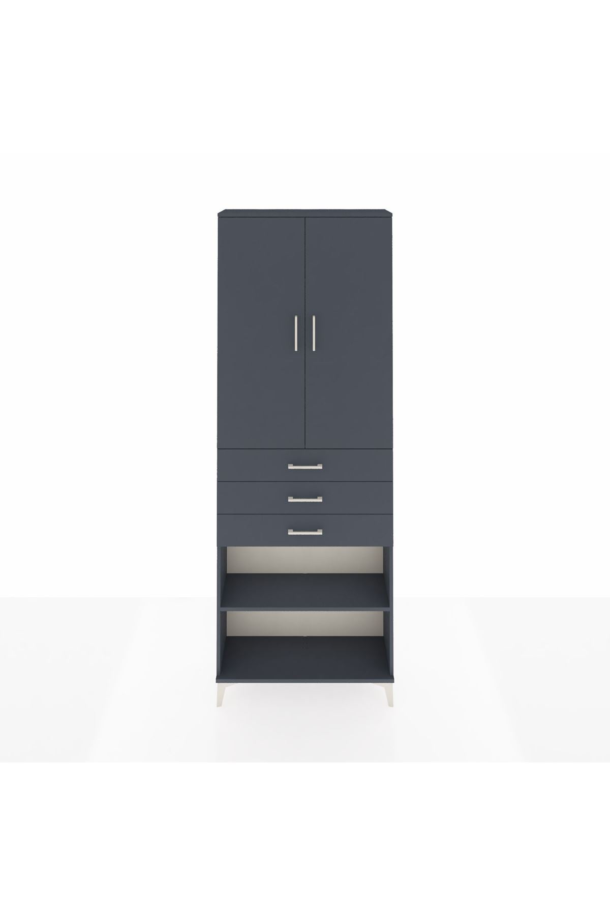 Arges Dolap 4 Raflı 3 Çekmeceli 2 Kapaklı 88x30x243 Antrasit-Antrasit