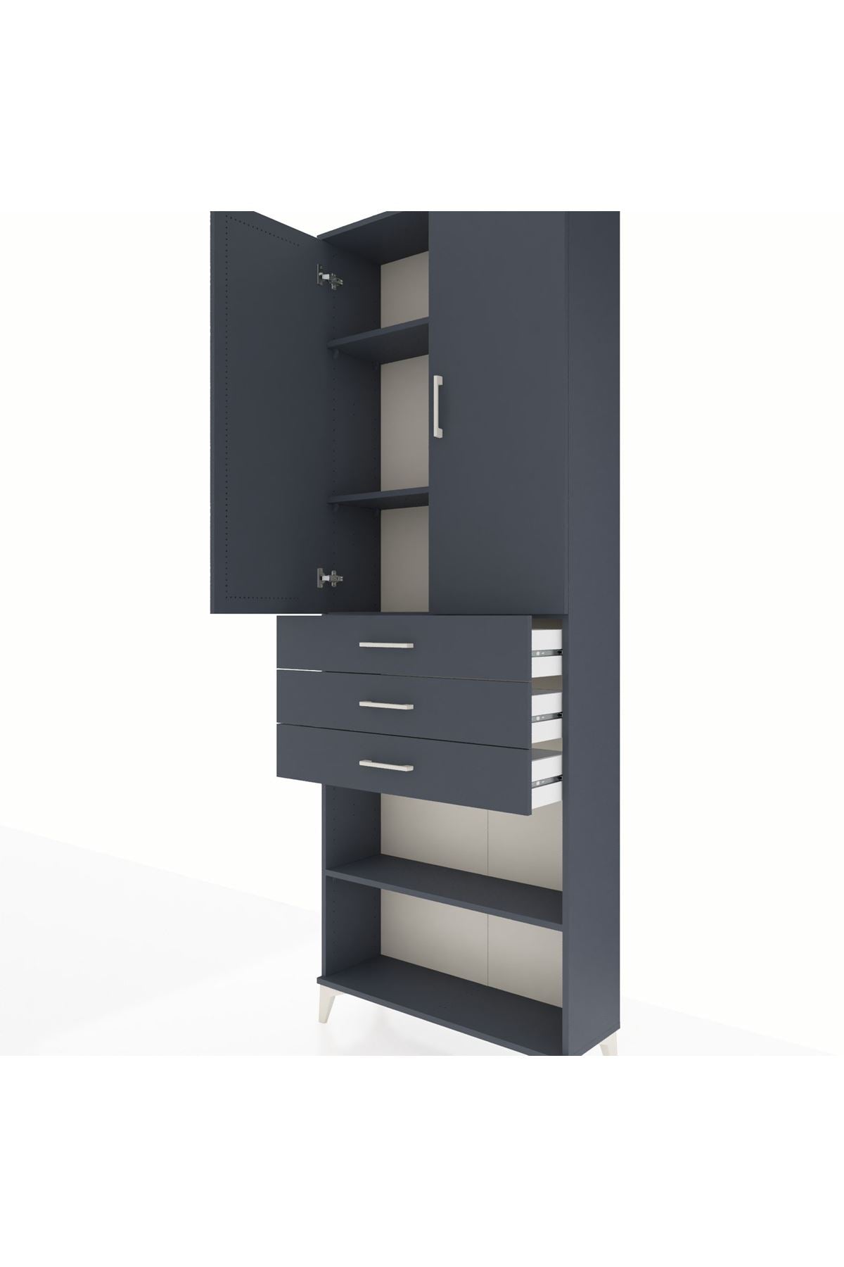 Arges Dolap 4 Raflı 3 Çekmeceli 2 Kapaklı 88x30x243 Antrasit-Antrasit
