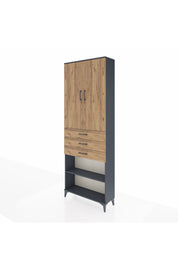 Arges Dolap 4 Raflı 3 Çekmeceli 2 Kapaklı 88x30x243 Antrasit-Çam