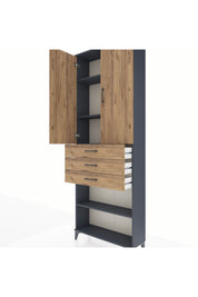 Arges Dolap 4 Raflı 3 Çekmeceli 2 Kapaklı 88x30x243 Antrasit-Çam