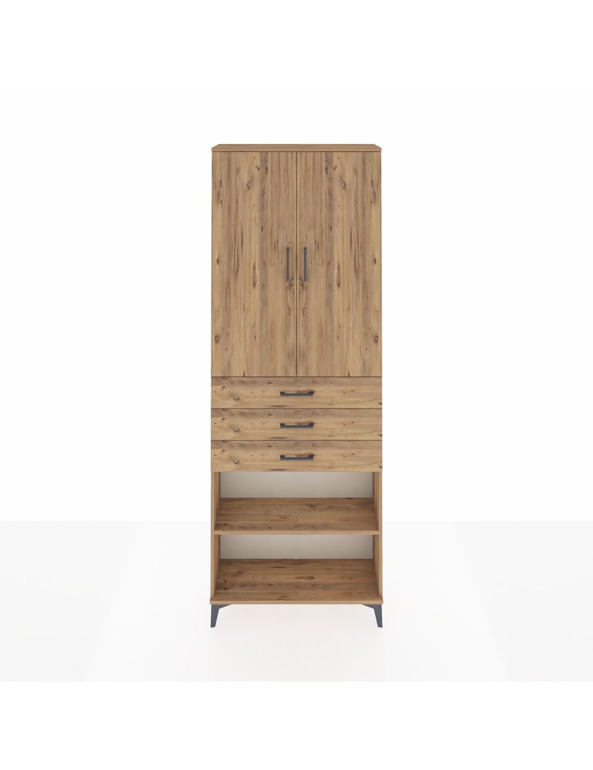 Arges Dolap 4 Raflı 3 Çekmeceli 2 Kapaklı 88x30x243 Çam-Çam