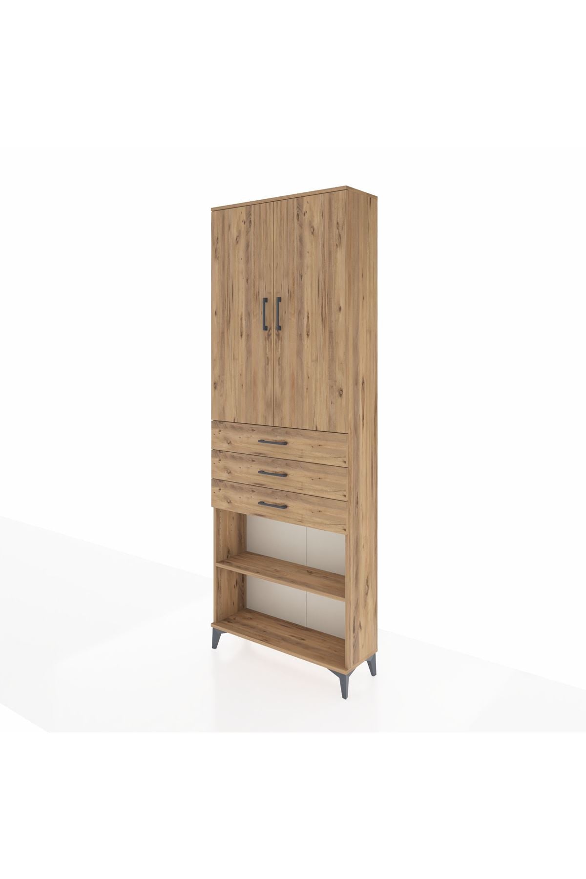 Arges Dolap 4 Raflı 3 Çekmeceli 2 Kapaklı 88x30x243 Çam-Çam