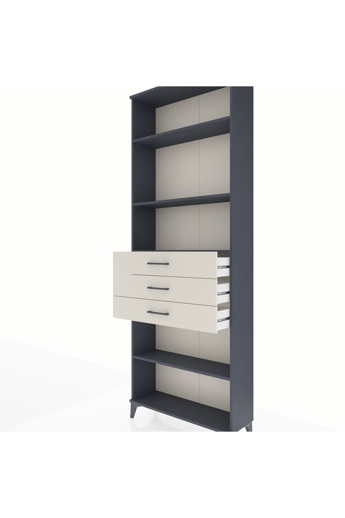 Arges Dolap 4 Raflı 3 Çekmeceli 88x30x243 Antrasit-Aytaşı