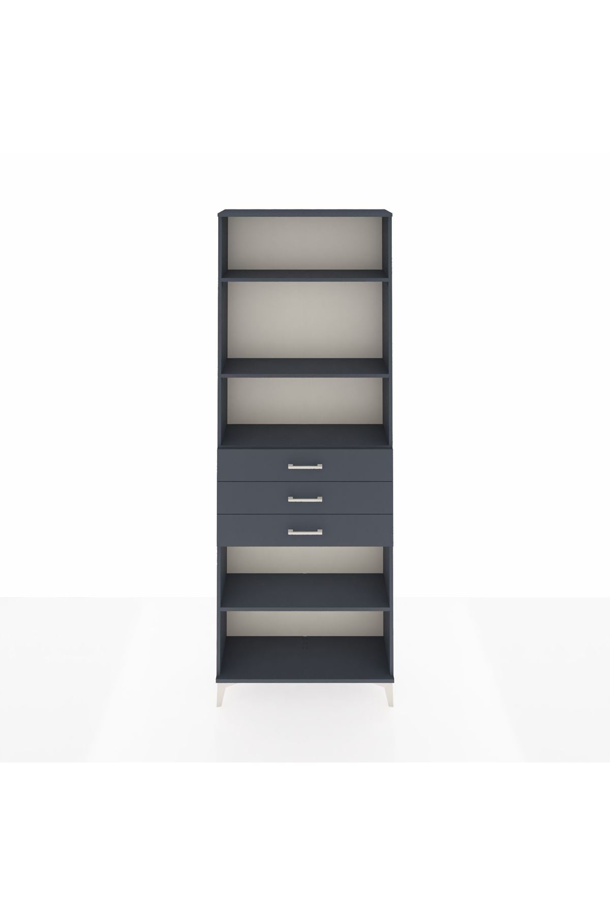 Arges Dolap 4 Raflı 3 Çekmeceli 88x30x243 Antrasit-Antrasit