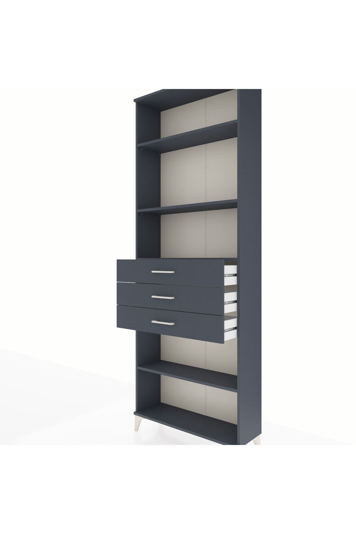 Arges Dolap 4 Raflı 3 Çekmeceli 88x30x243 Antrasit-Antrasit