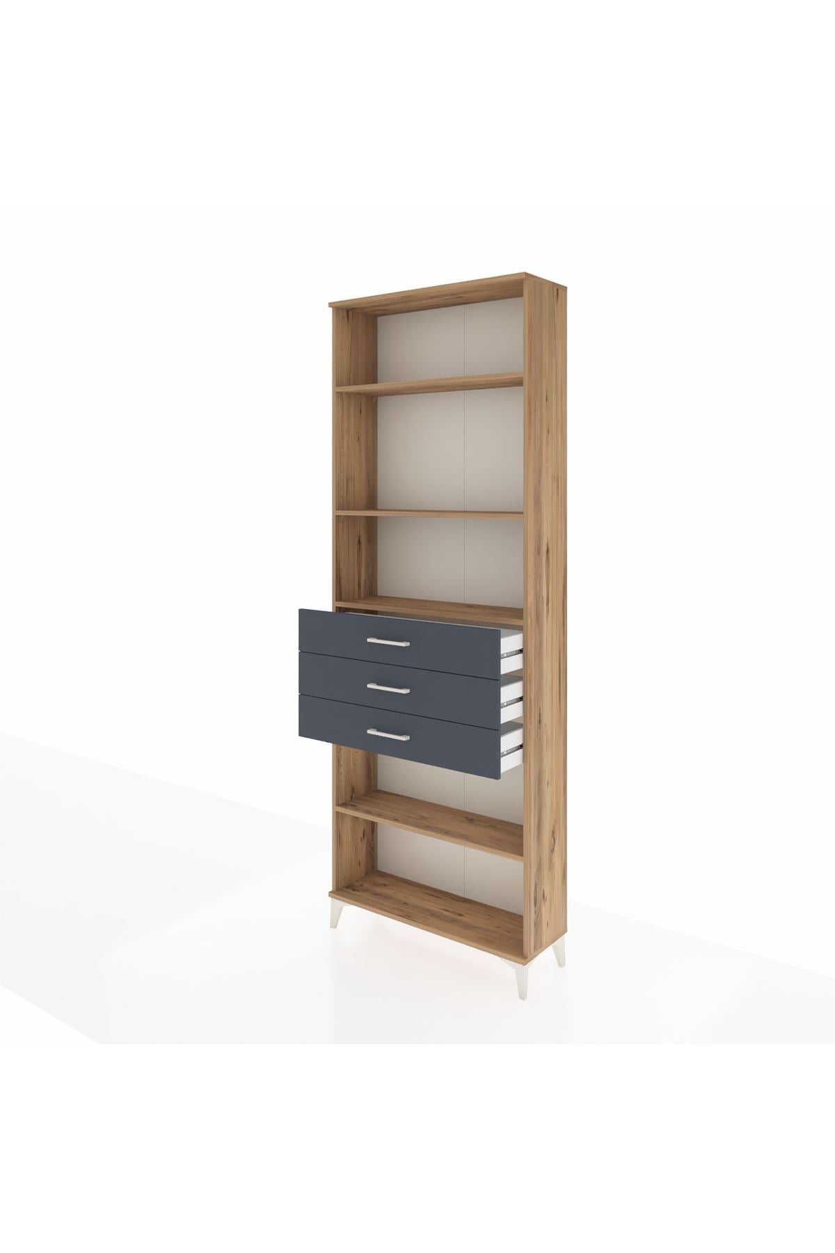 Arges Dolap 4 Raflı 3 Çekmeceli 88x30x243 Çam-Antrasit